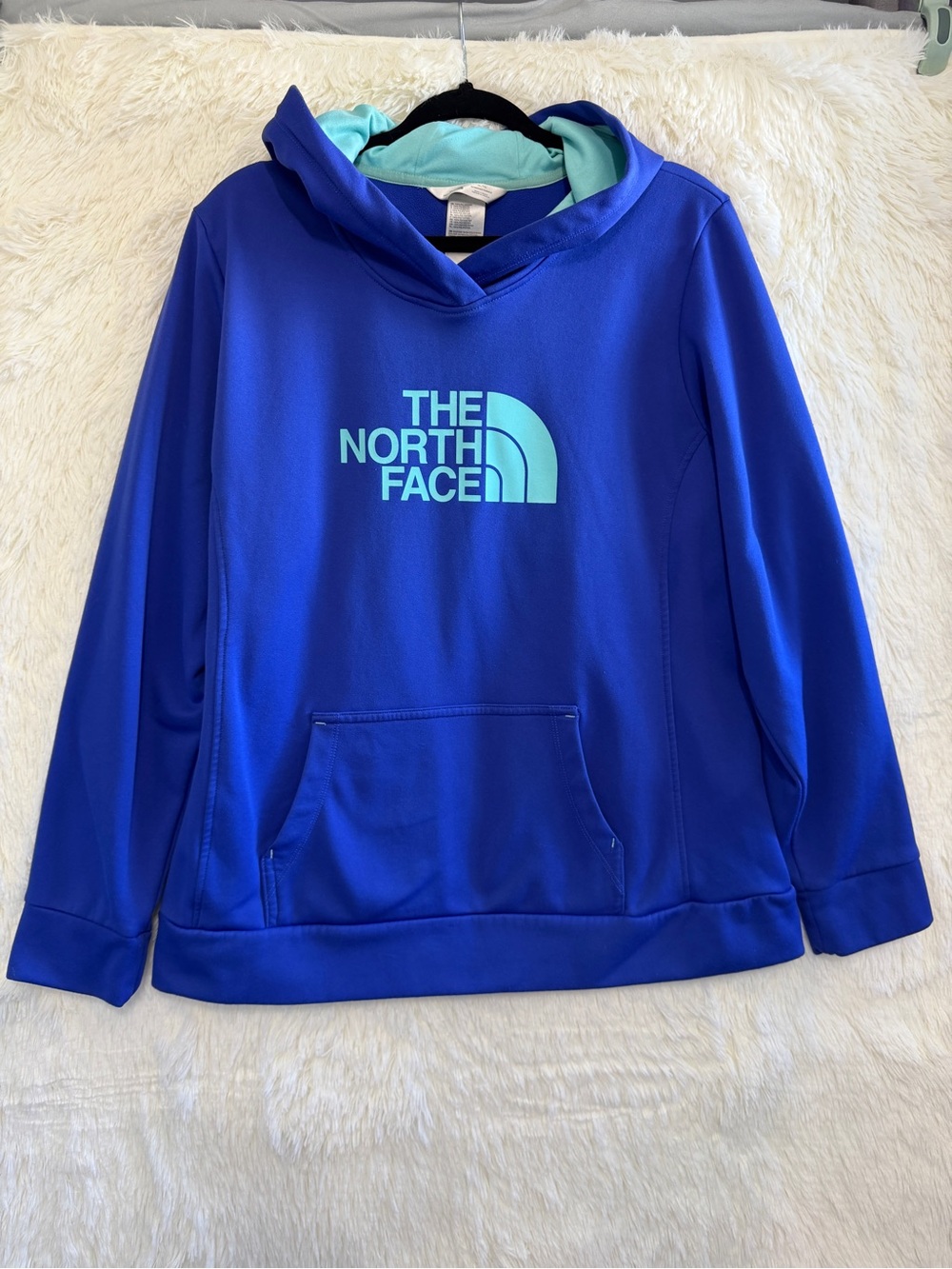 The North Face Womens Pullover Hoodie Size XL Royal Blue Turquoise Logo Gorpcore